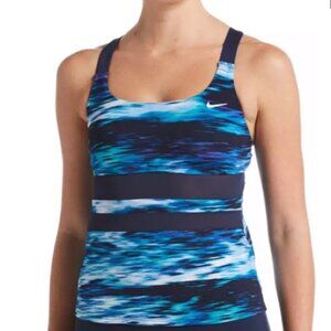 EUC Blue, Purple & Black Nike Padded Tankini Sport Swim Top w/ Mesh Cut Outs